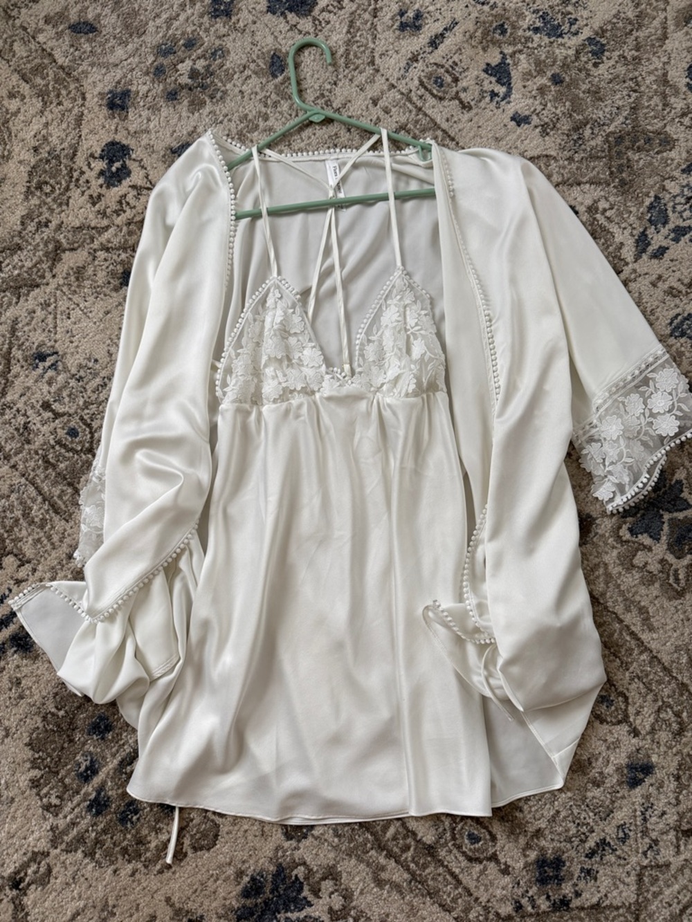 Flora Nikrooz Ivory Lace-Trim Satin Chemise and Robe Set